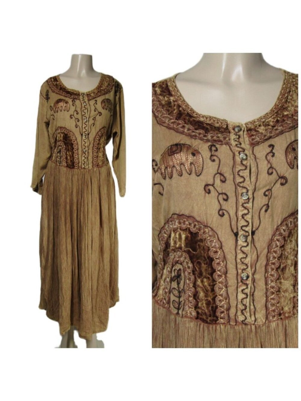 VTG NWT Festival Hippie Renaissance Peasant Embroidered Boho India Maxi Dress M
